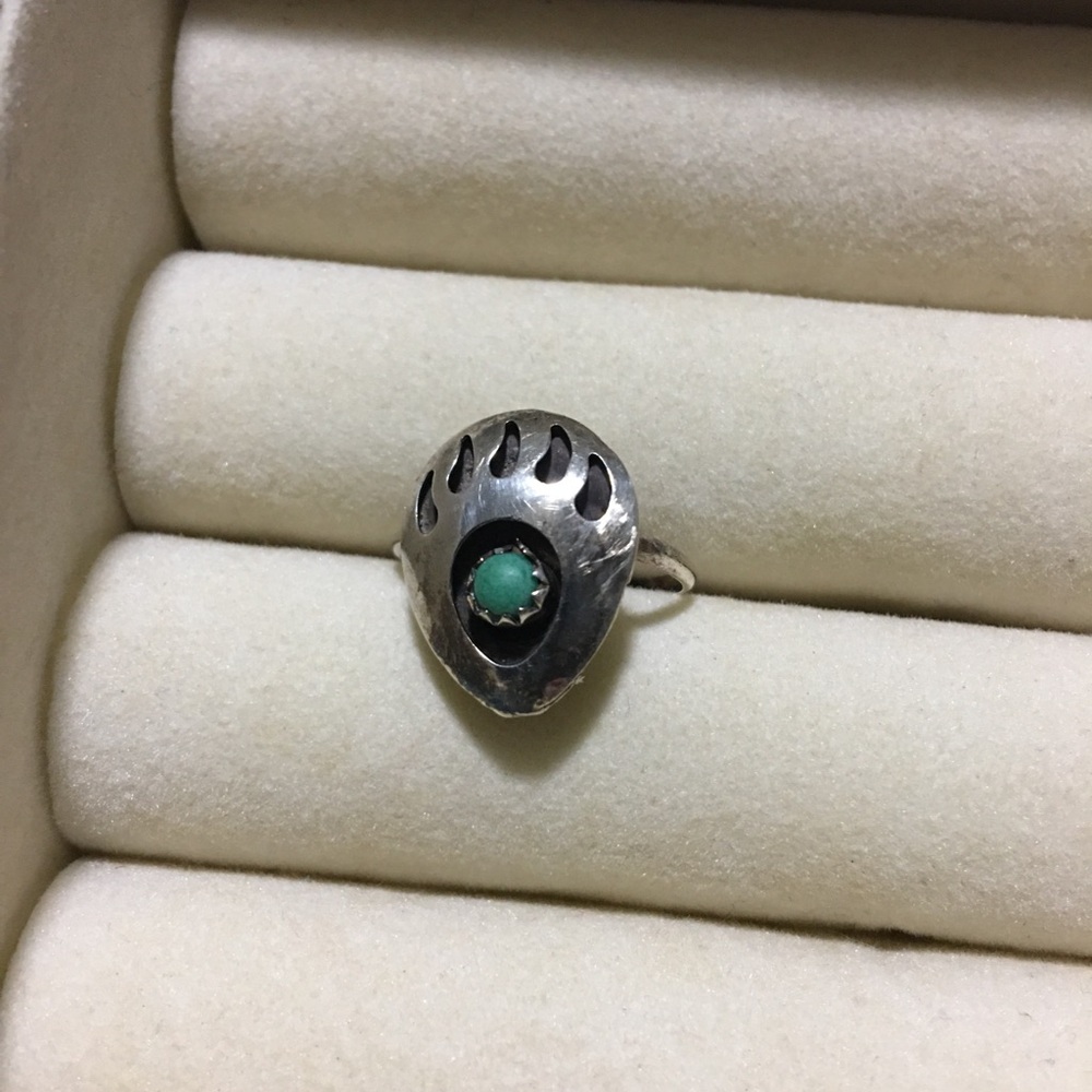Native American Sterling Silver and Turquoise Women's Bear Claw Ring